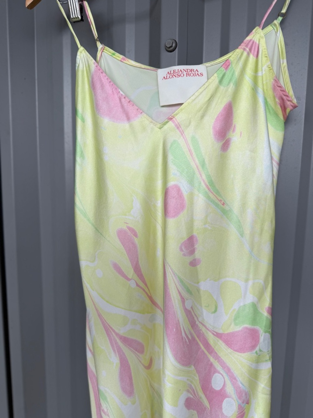 Alejandra Alonso Rojas Pastel Marble Slip Dress - Yellow & Pink  Watercolor